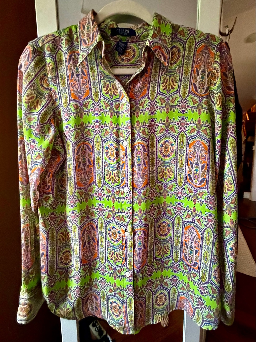 Chaps Men's Lime Green Orange Paisley Button-Down Shirt, M, nwot or like new